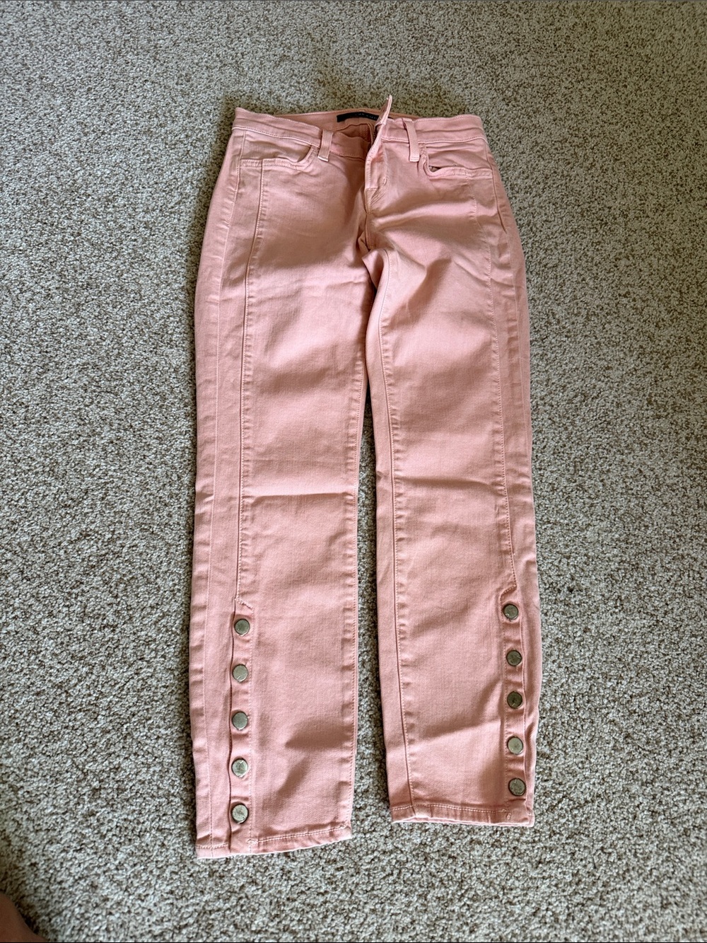 J Brand Pink Straight-Leg Jeans with Snap Details